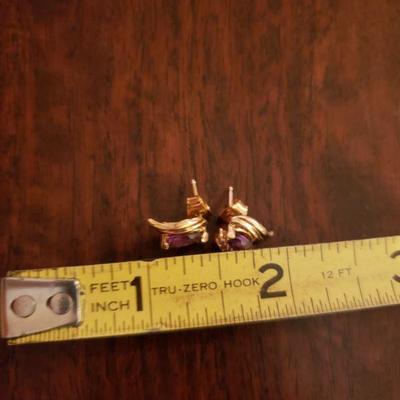 Lot 304: 14k Yellow Gold & Amethyst & Diamond Earrings 