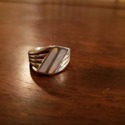 Lot 313: Vintage Abalone Shell Sterling Earrings and Ring Lot
