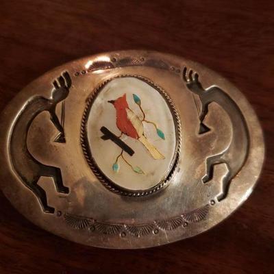 Lot 314: Navajo Richard Begay Inlay Red Bird Belt Buckle