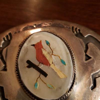 Lot 314: Navajo Richard Begay Inlay Red Bird Belt Buckle