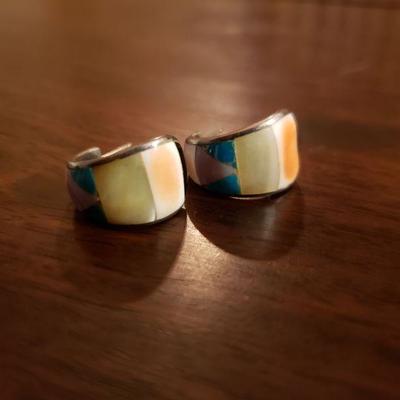 Lot 316: Navajo Signed Inlay Earrings 