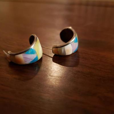 Lot 316: Navajo Signed Inlay Earrings 