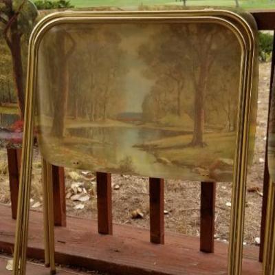 Lot #341: (3] Vintage Mid Century Modern Dinner Trays Signed by Artist