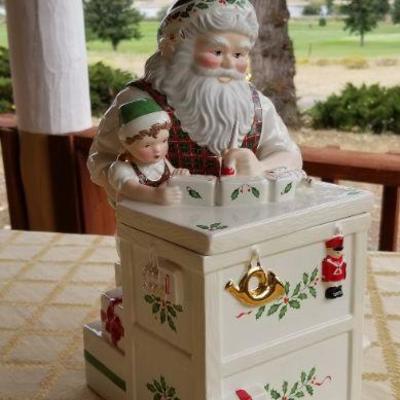 Lot #346: Vintage LENOX Santa's Holiday Shop Ceramic Cookie Jar