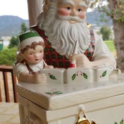 Lot #346: Vintage LENOX Santa's Holiday Shop Ceramic Cookie Jar