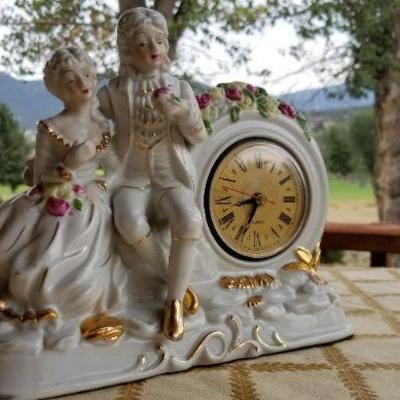 Lot #371: Vintage Porcelain Case Quartz Mantle Clock 