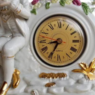 Lot #371: Vintage Porcelain Case Quartz Mantle Clock 