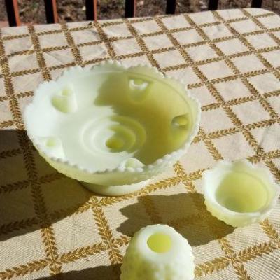 Lot #385: Vintage Green Art Glass Candle Holder Dish