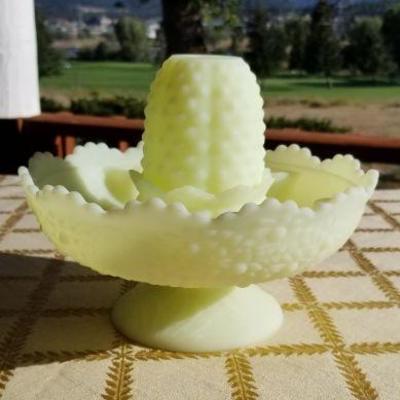 Lot #385: Vintage Green Art Glass Candle Holder Dish