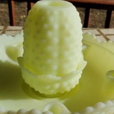 Lot #385: Vintage Green Art Glass Candle Holder Dish