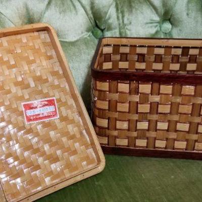 Lot #423: Vintage Peoples Republic Of China Woven MUSHROOM Theme Basket