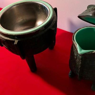 Vintage Asian Metal Ice Bucket And Pitcher