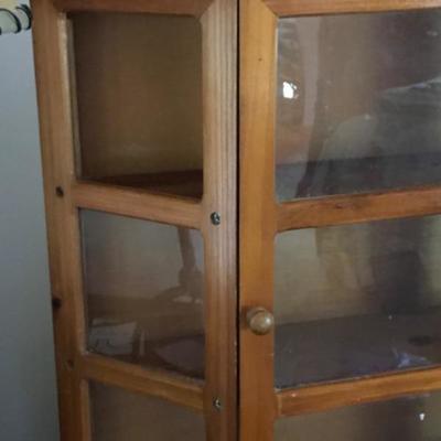 Lot #176 Small Wood Display Cabinet and Figurines