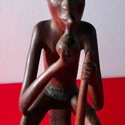 African (Congo) Wooden Sculpture Of Man Smoking