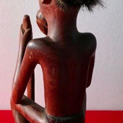 African (Congo) Wooden Sculpture Of Man Smoking