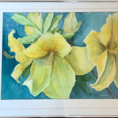 Framed Yellow Floral Watercolor By Carol Knarr