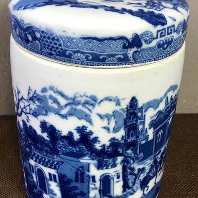 #95 Victoria Ware Blue Transfer ware Jar
