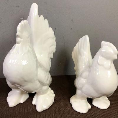 #98 Hen and Rooster White Ceramic