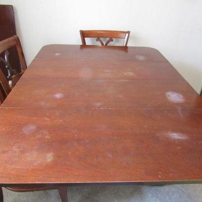 LOT 61  ANTIQUE DROP LEAF DINING TABLE & 6 CHAIRS