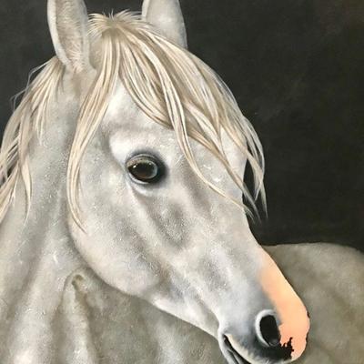 Original Framed Painting Of Horse With Horseshoe On Frame By Sylviane Giacoletto