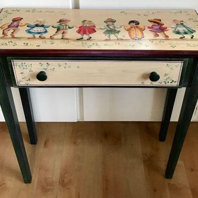 Hand Painted Tole Style Table With Drawer By Sylviane Giacoletto