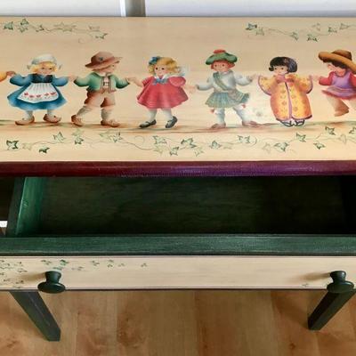 Hand Painted Tole Style Table With Drawer By Sylviane Giacoletto