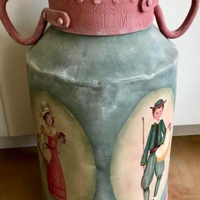 Hand Painted Tole Style Milk Can By Sylviane Giacoletto