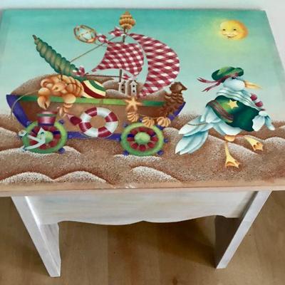 Hand Painted Tole Style Stool With Two Interchangeable Tops By Sylviane Giacoletto