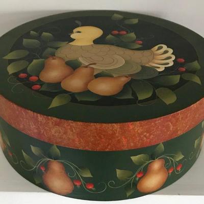 Hand Painted Tole Style Round Hat Box By Sylviane Giacoletto