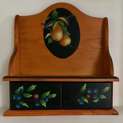 Hand Painted Tole Style Shelf/Cabinet With Pears And Berries By Sylviane Giacoletto