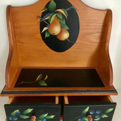 Hand Painted Tole Style Shelf/Cabinet With Pears And Berries By Sylviane Giacoletto