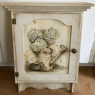 Hand Painted Tole Style White Cabinet With Watering Can By Sylviane Giacoletto