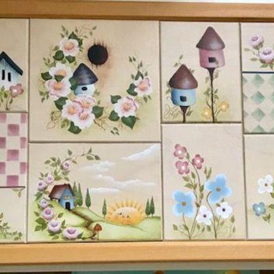 Hand Painted Tole Style Puzzle Piece Tray With Ceramic Tile Pieces By Sylviane Giacoletto