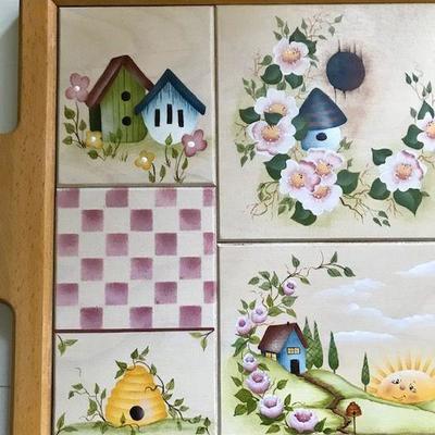 Hand Painted Tole Style Puzzle Piece Tray With Ceramic Tile Pieces By Sylviane Giacoletto
