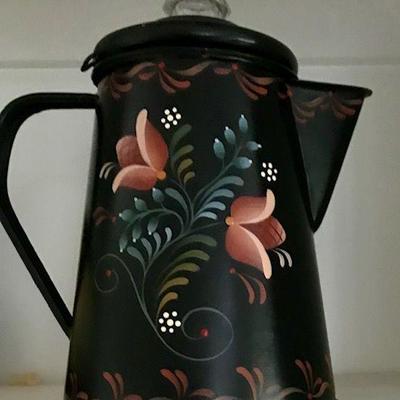 Hand Painted Tole Style Coffee Pot By Sylviane Giacoletto