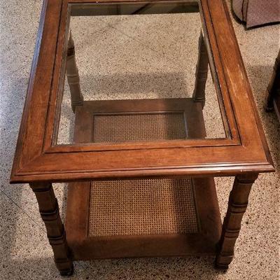 Lot #104  Pair of 1970's Lamp/Side Tables - Cane bottom