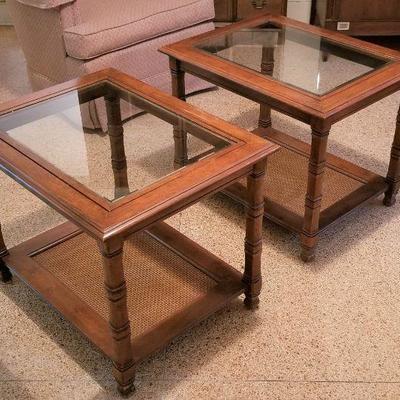 Lot #104  Pair of 1970's Lamp/Side Tables - Cane bottom
