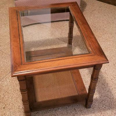 Lot #104  Pair of 1970's Lamp/Side Tables - Cane bottom