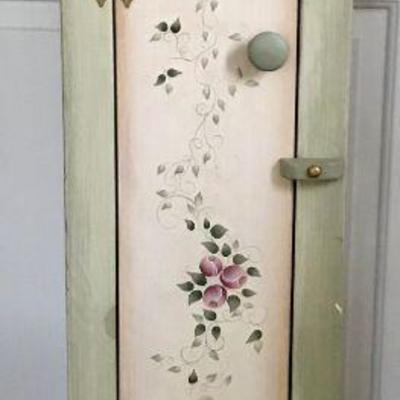 Hand Painted Tole Style Cabinet And Matching Tissue Box By Sylviane Giacoletto