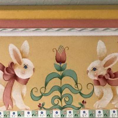 Hand Painted Tole Style Mirror With Rabbit Motif By Sylviane Giacoletto