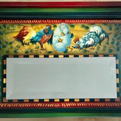 Hand Painted Tole Style Chalk Board And Interchangeable Mirror By Sylviane Giacoletto