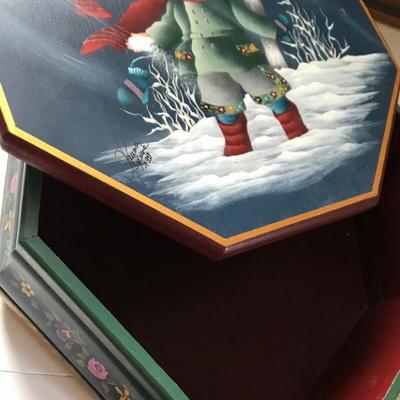 Hand Painted Tole Style Wooden Box Child In The Snow By Sylviane Giacoletto