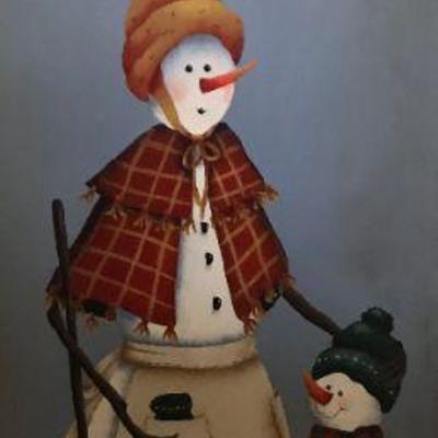 Hand Painted Tole Style Winter Greetings Wood Panel By Sylviane Giacoletto