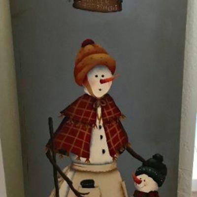 Hand Painted Tole Style Winter Greetings Wood Panel By Sylviane Giacoletto