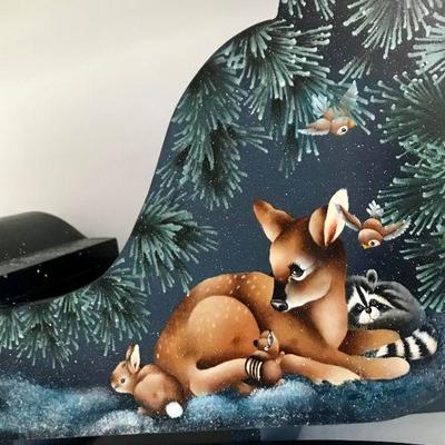 Hand Painted Tole Style Sleigh With Animals By Sylviane Giacoletto