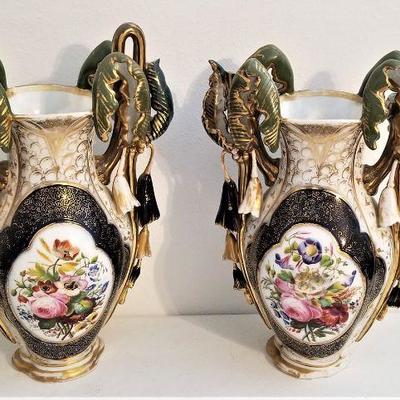 Lot #117  Pair of 19th Century Mantel Vases - one in need of repair