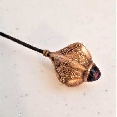 Lot #124  Antique Hatpin with 14kt Gold top - Cabochon Amethyst