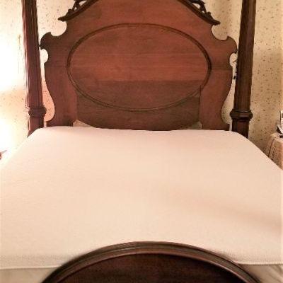Lot #128  Antique Victorian Four Poster Bed with like-new Tempur-Pedic Mattress