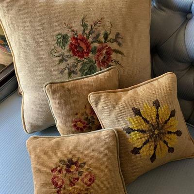 #141   VINTAGE GROUP OF HAND MADE NEEDLEPOINT THROW PILLOWS