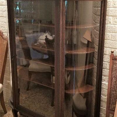 Lot #129  Antique Victorian Curved Glass China Cabinet - great condition